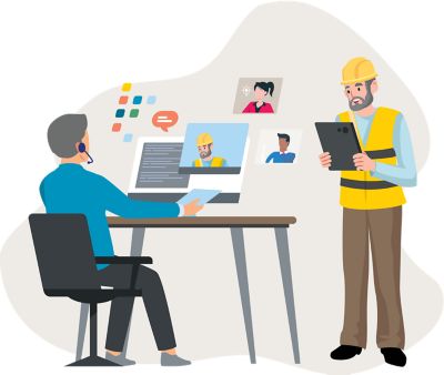 Illustration of both an office and a deskless employee