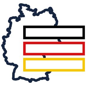 a silhoute of the german country with the flag colors 