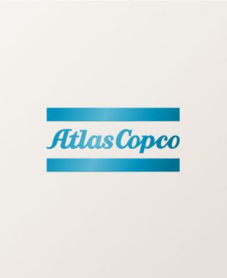 Gradient Atlas Copco logo in teal on a beige background