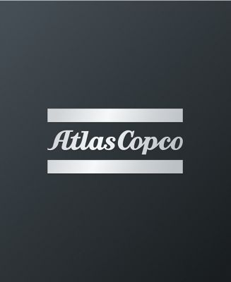 Gradient Atlas Copco logo in grey on a black background