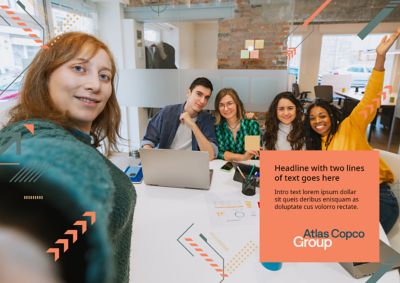 Horizontal poster featuring geometric EVP icons and a peach text box at bottom right