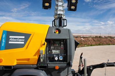 rAtlas Copco led light tower showing control panel and power connections