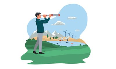 Man looking out with a telescope.