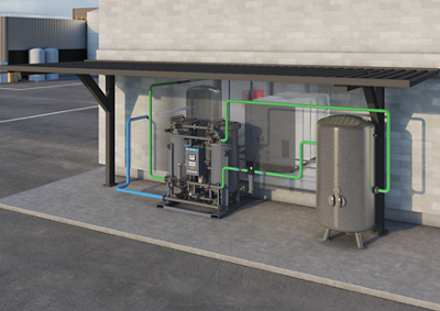 Outdoor Nitrogen generator NGP+ installation with indoor oil-free screw compressor
