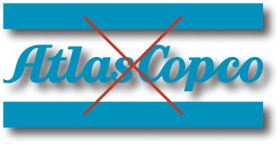Incorrect usage of the Atlas Copco logo with effects applied to it, in this case a drop shadow