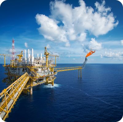 An industrial rig in the ocean