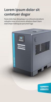 A roll-up with a Atlas Copco teal innovation flag logo in the bottom right corner