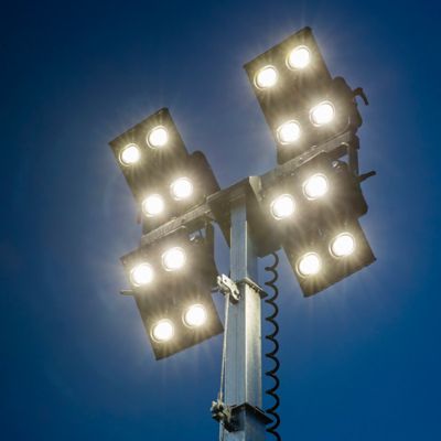 LED light Hilight tower floodlights providing illumination for construction site operations