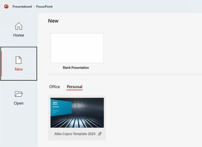 Selecting the Atlas Copco PowerPoint template