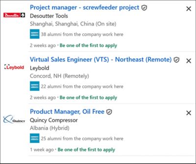 Jobs postings on LinkedIn for different brands