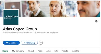 LinkedIn page profile section showing teal version of the Group logo in a square format.