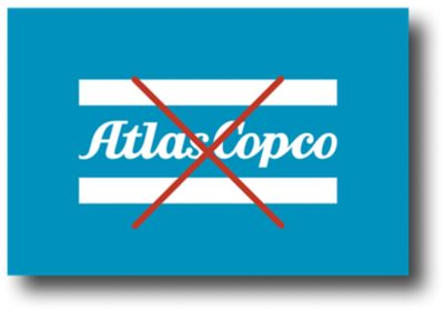 An incorrect use of the Atlas Copco logo where the logotype box has effects applied to it
