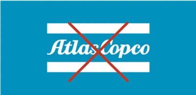 An incorrect use of the Atlas Copco logo where the logotype box has the wrong shape