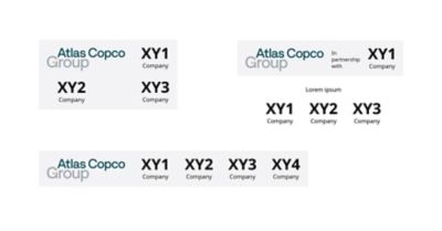 Atlas Copco Group logo showcased in different options next to placeholder brands