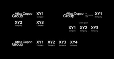 Atlas Copco Group logo showcased in different options next to placeholder brands