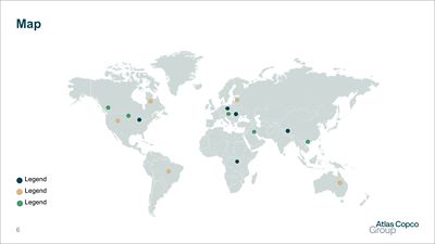 Template slide with map and legend markers in Atlas Copco Group colors