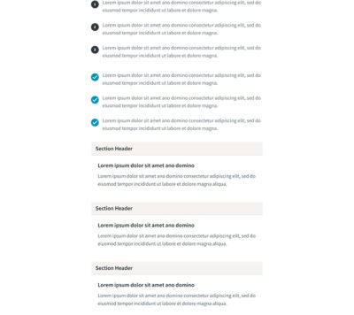 Lists displayed as numbered, checkmark and accordion list