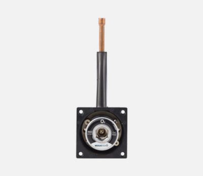 Product illustration of a medical gas outlet (black).