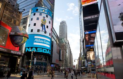 The Atlas Copco logo first lit up Times Square on February 21, 2013 