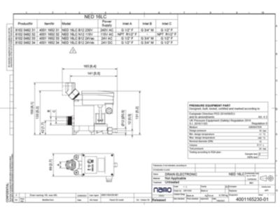 Zero air loss drain NED-LC 16 ga drawing