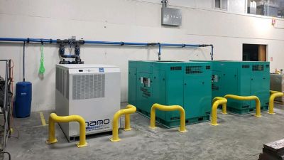A nano refrigerated dryer connected to an existing compressed air system in a warehouse