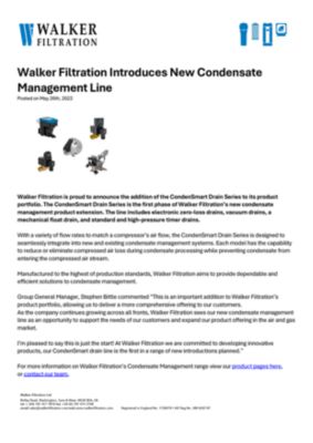 Walker Filtration Introduces New Condensate Management Line