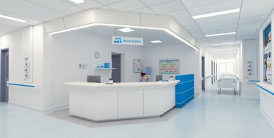 Nurse Station Room Render HTM with two Medizone's and Medipoint alarm
