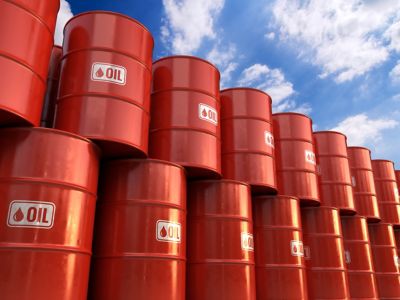 Metal oil barrels ready for shipment