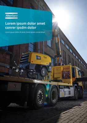 Cover of the product sheet with a full page image and an innovation flag in the top left with text and the Atlas Copco logo