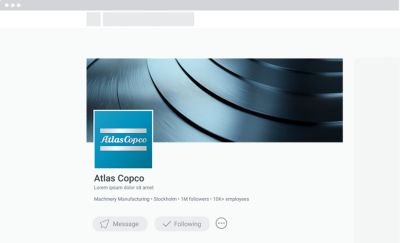 A square version of the Atlas Copco logo displayed in a social media interface