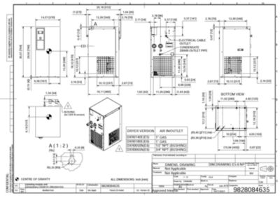 General arrangement drawing for a specific model under the R4 DXR refrigerated direct expansion dryer range