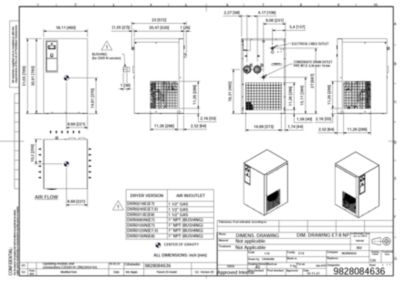 General arrangement drawing for a specific model under the R4 DXR refrigerated direct expansion dryer range