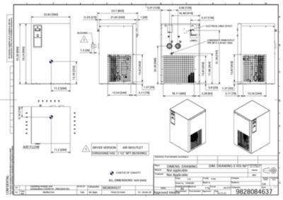 General arrangement drawing for a specific model under the R4 DXR refrigerated direct expansion dryer range