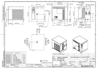 General arrangement drawing for a specific model under the R4 DXR refrigerated direct expansion dryer range