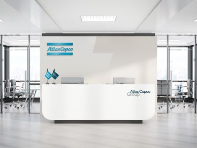 Reception branding with a logotype cutout in the background in white