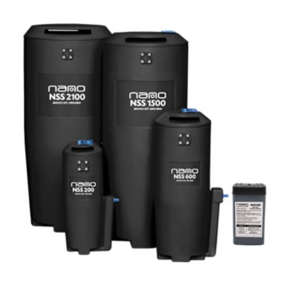 Three sizes of nano oil water separator tanks with their internal bags sitting among the group 