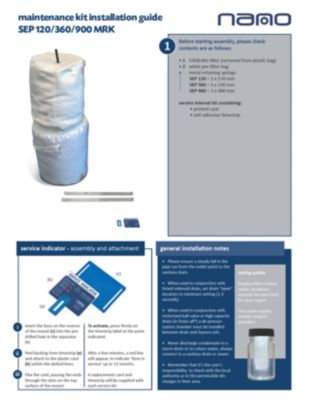 SEP 120-360-900 MRK Maintenance Kit for Oil Water Separator Maintenance Kit Installation Guide