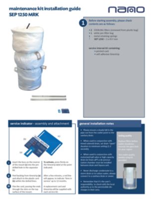 SEP 1250 MRK Oil Water Separator Maintenance Kit Installation Guide
