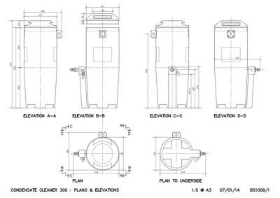 The ga drawing for the SEP 300-360 model of oil water separators