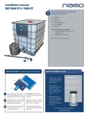 The installation manual for the SEP 3500 and 7000 ST model of oil water separators