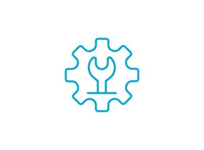 齿轮内扳手的蓝线图标，表示设置、维护或技术支持。