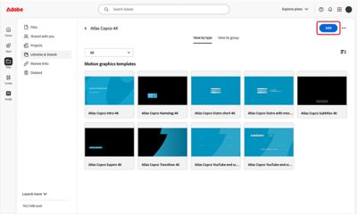 Highlighting the "add" button in adobe creative cloud