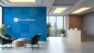 Teams background option 3 in office space with logo and pattern