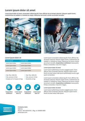 Content side of the two page flyer with images, text and the Atlas Copco logo in an innovation flag at the bottom left.