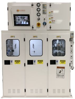 VaporJet BVDS unit, HMI powered on and valves visible through the three cabinet windows