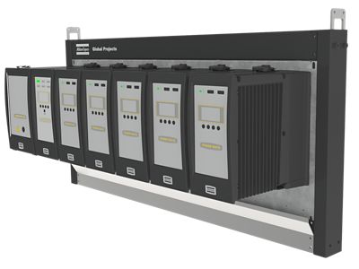 Illustration of PowerMacs on wall-mounted frame