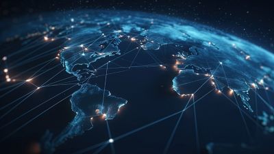 Image showing worldwide network connection with a digital art illustration.