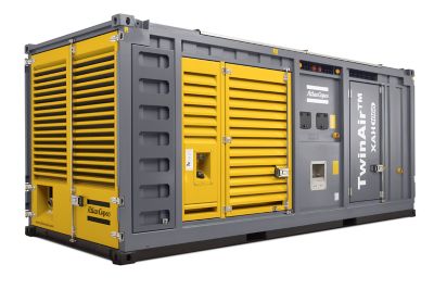 Twinair XAH 1066 Cd portable container compressor. container, left angle full shot .Up to 12bar (174psi), fitted with a Caterpillar C13 Acert diesel engine. mobile compressors, Atlas Copco