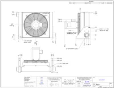 The ga drawing for the X-CC 450 single phase motor aftercooler