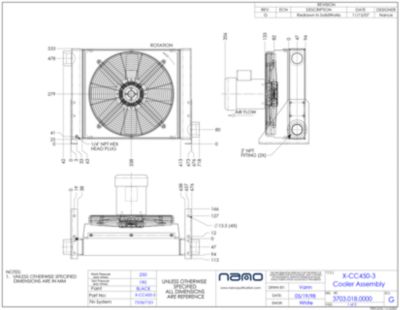 The ga drawing for the X-CC 450 three phase motor aftercooler